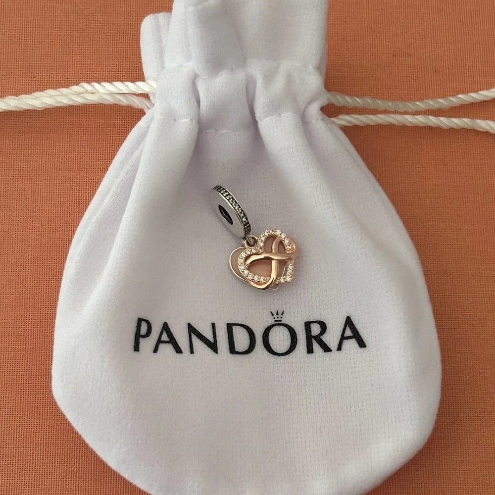 PANDORA Sparkling Infinity Heart Dangle Charm 788878C01 Two-Tone Silver Rose